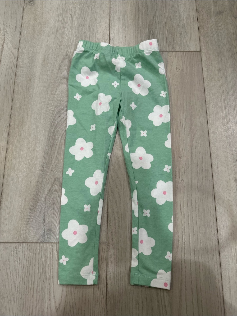 Tucker + Tate Green Floral Leggings with White Flowers and Pink Centers